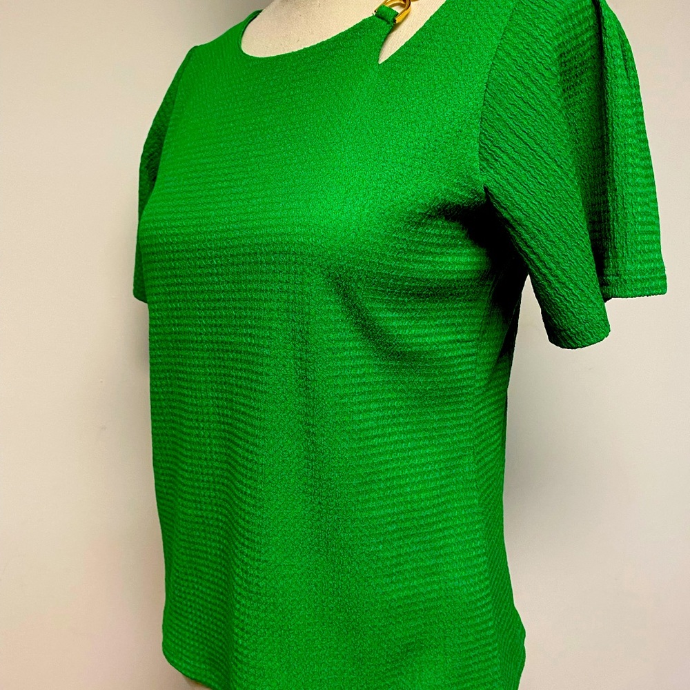 Michael Kors Vibrant Green with Gold Metal Logo Top Sz XS - Picture 6 of 7